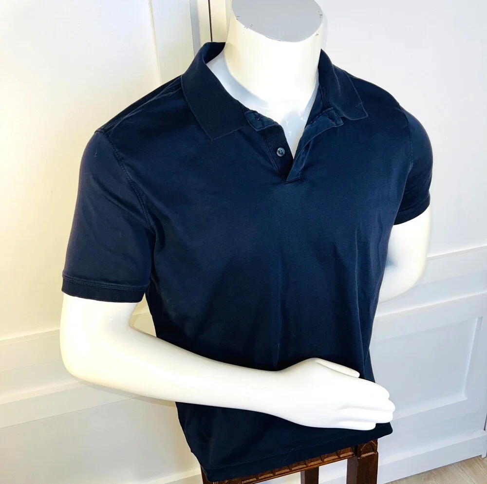 Banana Republic - Polo Shirt Men's L Navy Blue Short Sleeve 2 Button Collar